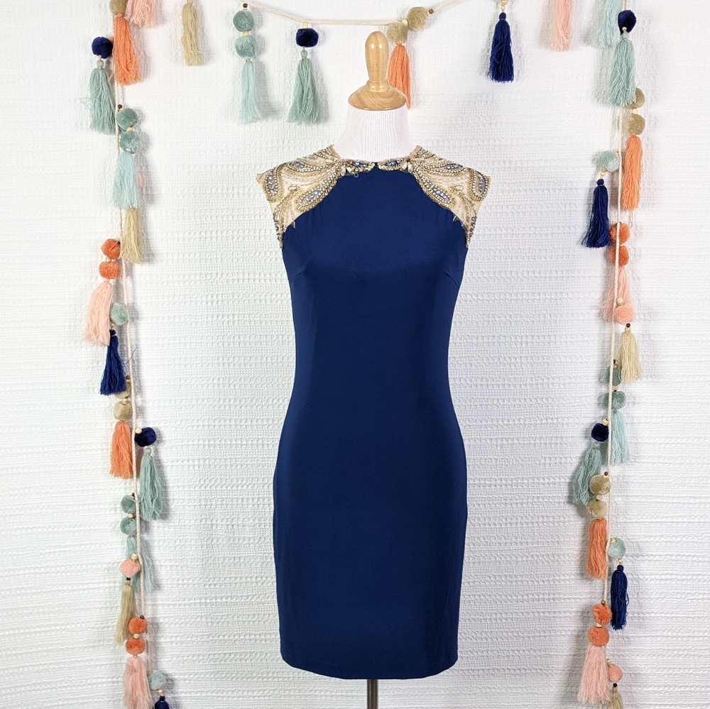 Mac Duggal Beaded Midnight Cocktail Dress